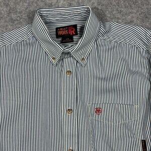 Ariat FR Work Button Down Shirt Mens Large Blue Striped Workwear Long Sleeve